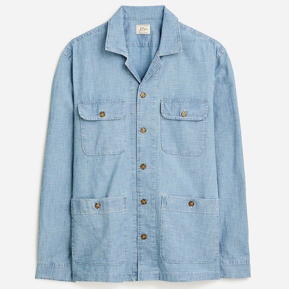 J. Crew Chambray Four-pocket Camp-Collar Overshirt